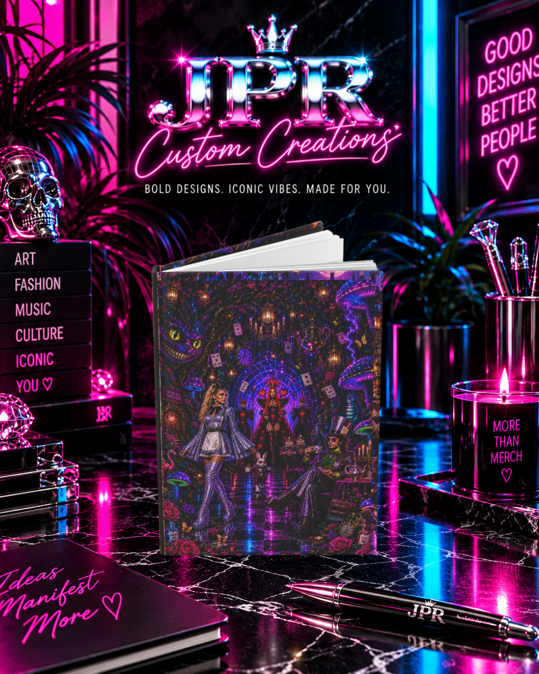 Alice In Wonderland — Neon Psychedelic Wonderland | Hardcover Journal Matte (Lined)