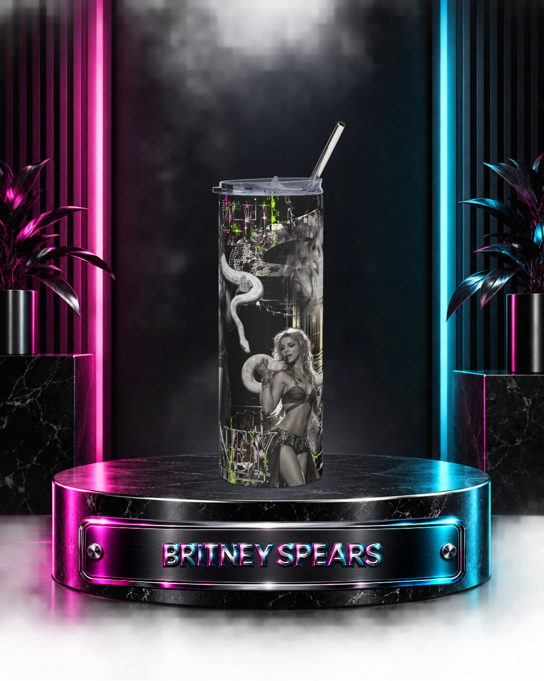 Britney 25th Anniversary – 2001 VMA Snake – B&W – 20oz Tumbler