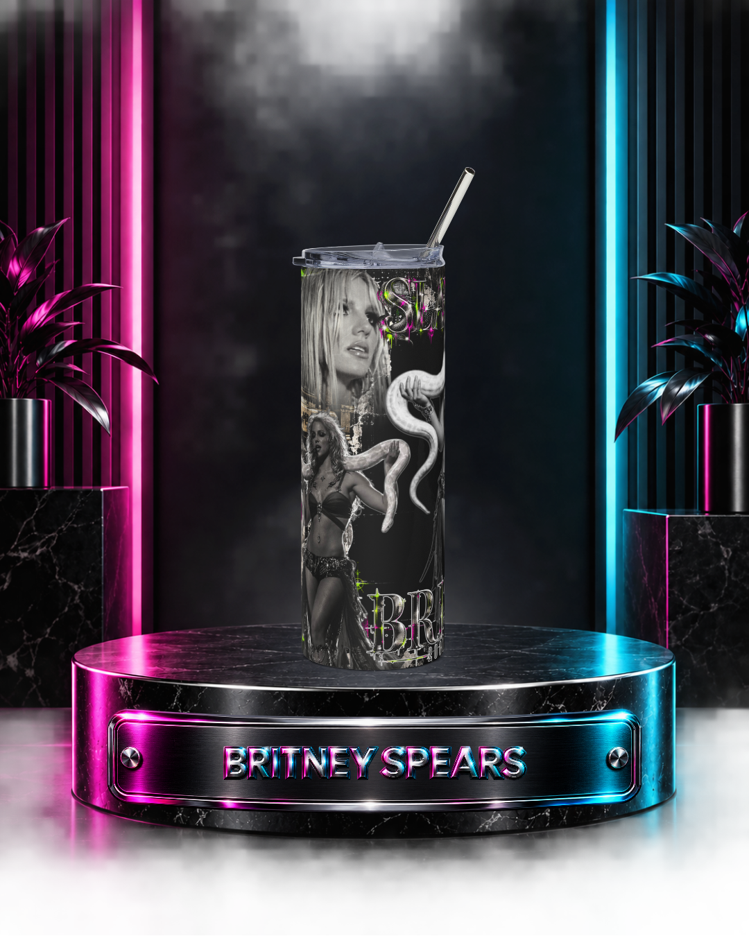 Britney 25th Anniversary – 2001 VMA Snake – B&W – 20oz Tumbler