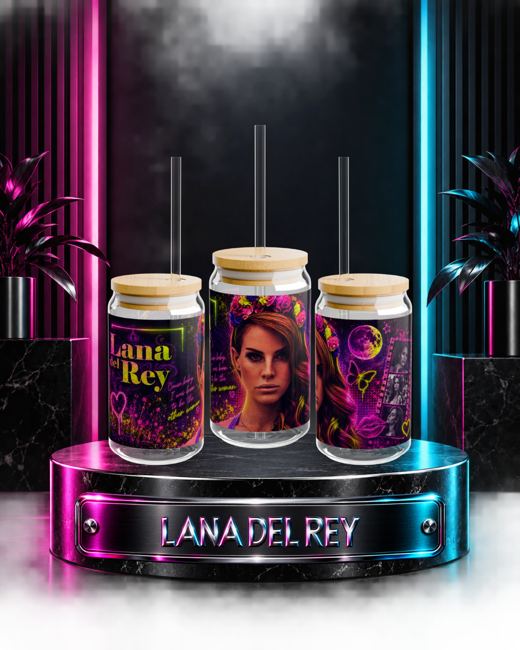Lana Del Rey — Electric Neon Floral | 16oz Glass Can