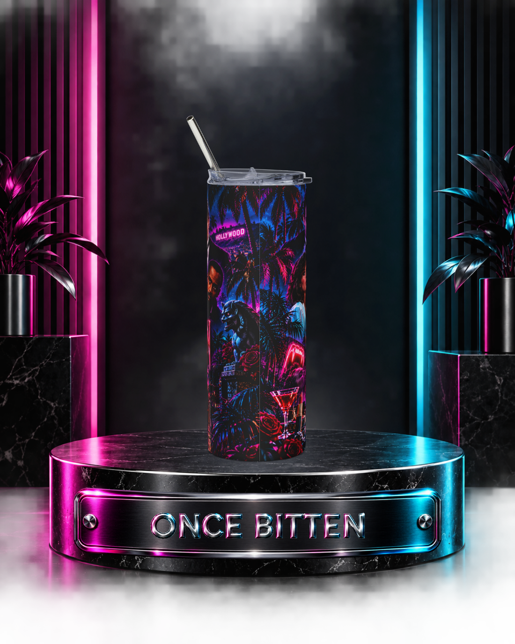 Once Bitten — Neon Fangs & Palm Trees | 20oz Tumbler