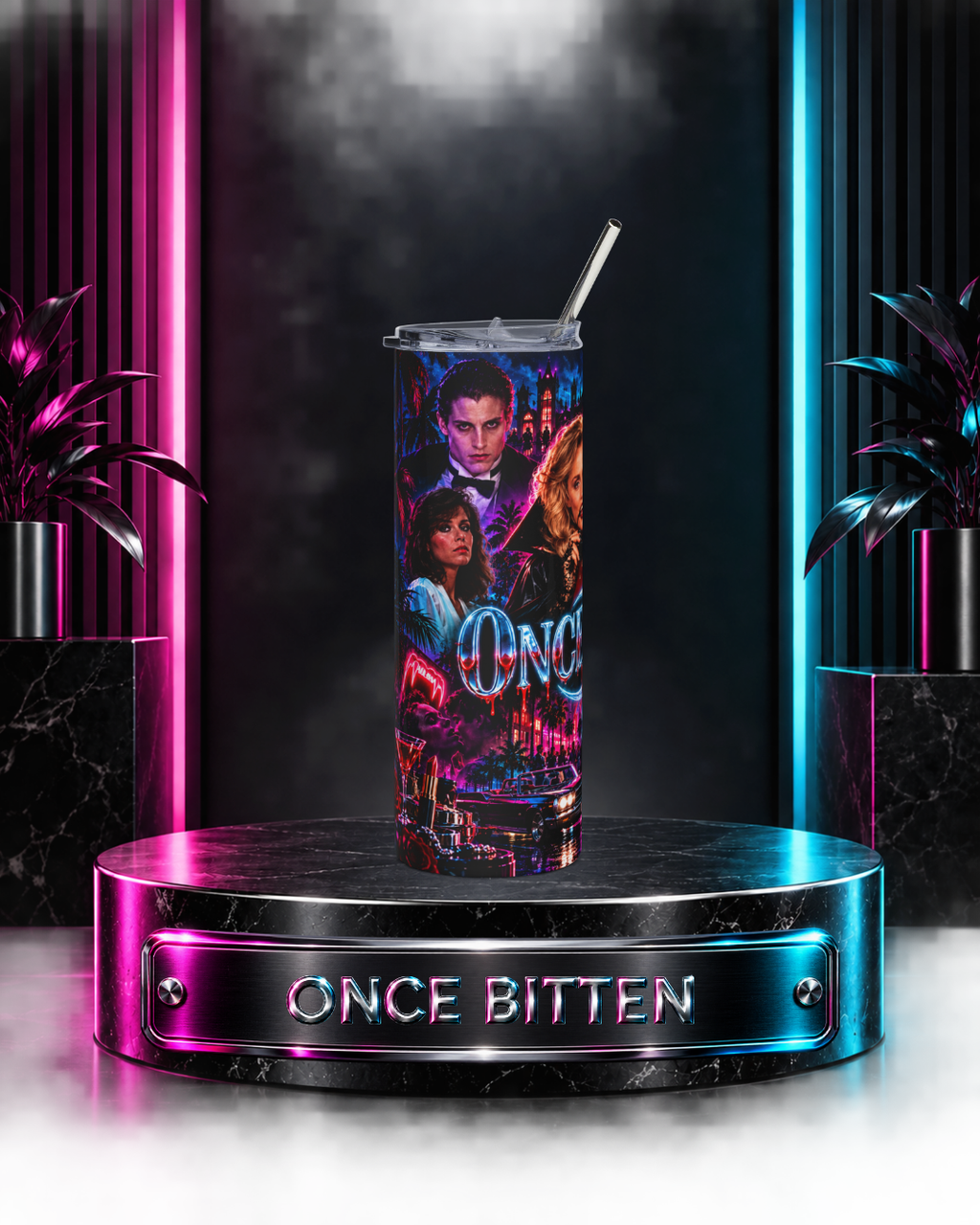 Once Bitten — Neon Fangs & Palm Trees | 20oz Tumbler