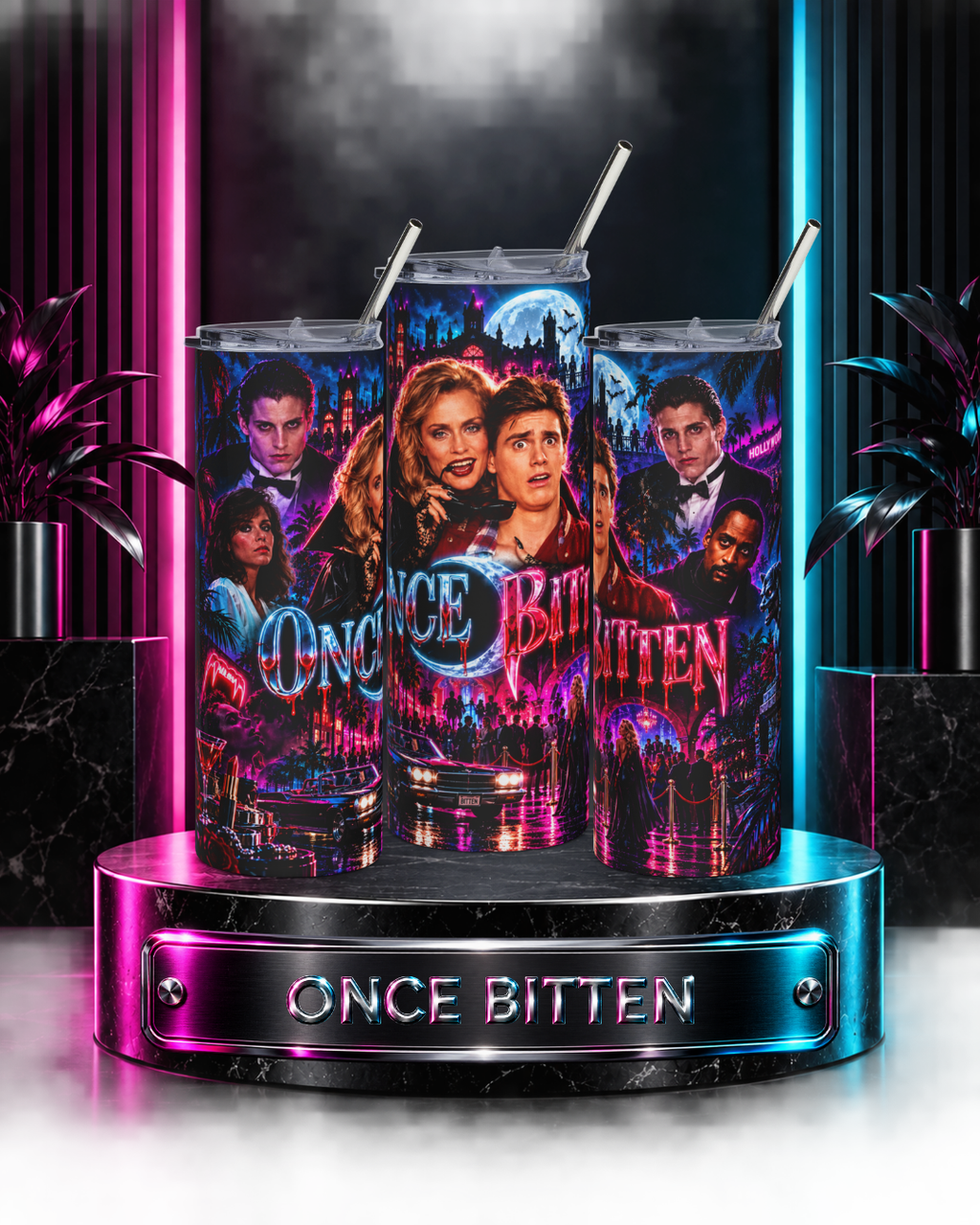 Once Bitten — Neon Fangs & Palm Trees | 20oz Tumbler