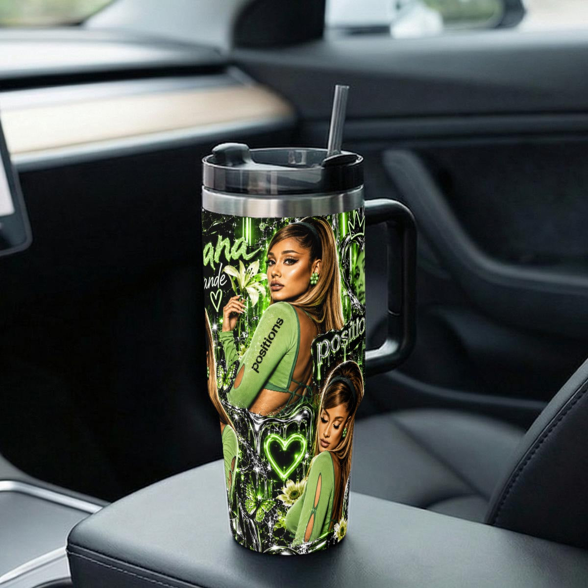 Ariana Grande — Positions In Green | 40oz Tumbler With Handle