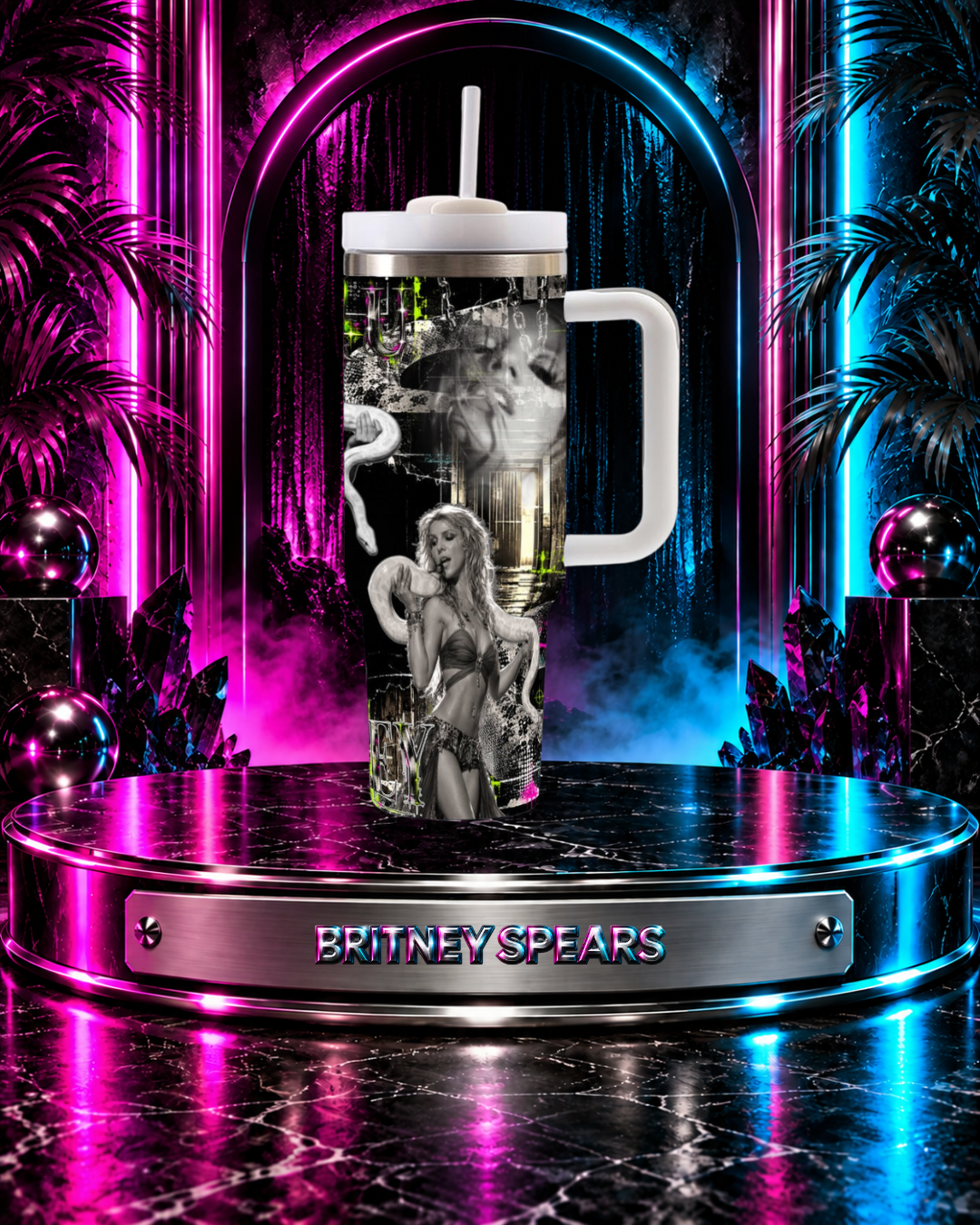 Britney 25th Anniversary – 2001 VMA Snake – B&W – 40oz Tumbler