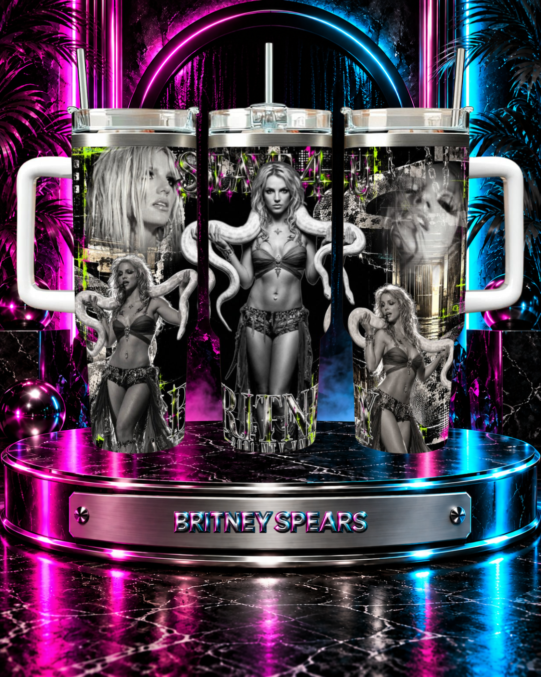 Britney 25th Anniversary – 2001 VMA Snake – B&W – 40oz Tumbler