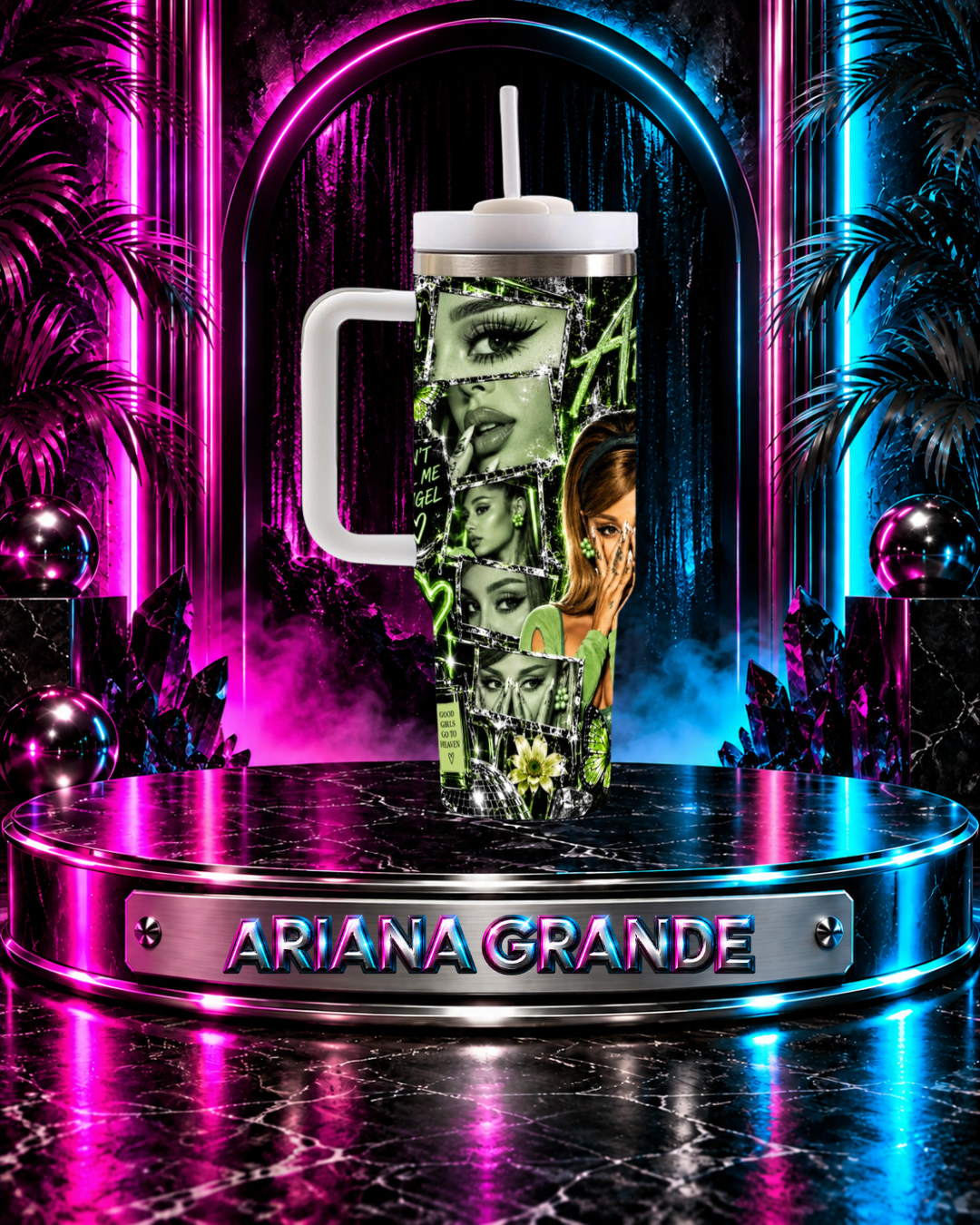 Ariana Grande — Positions In Green | 40oz Tumbler With Handle
