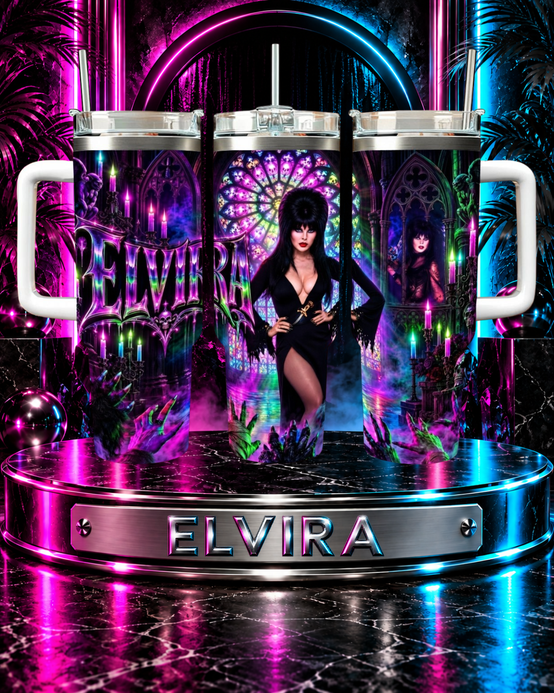 Elvira — Mistress of the Dark Cathedral | 40oz Tumbler With Handle