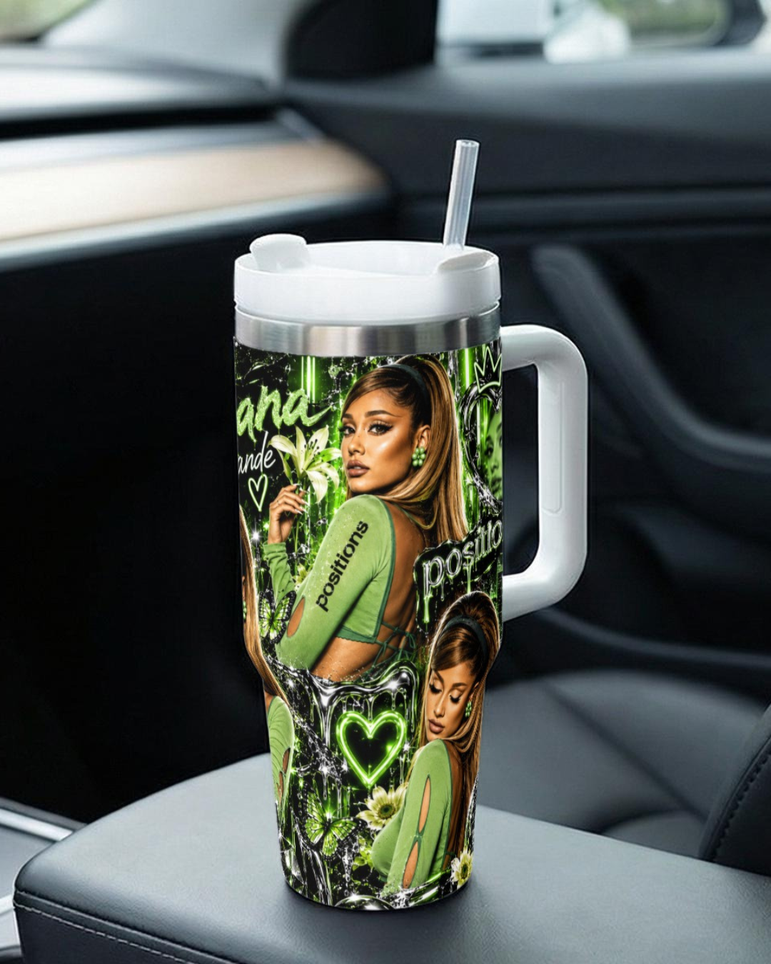 Ariana Grande — Positions In Green | 40oz Tumbler With Handle