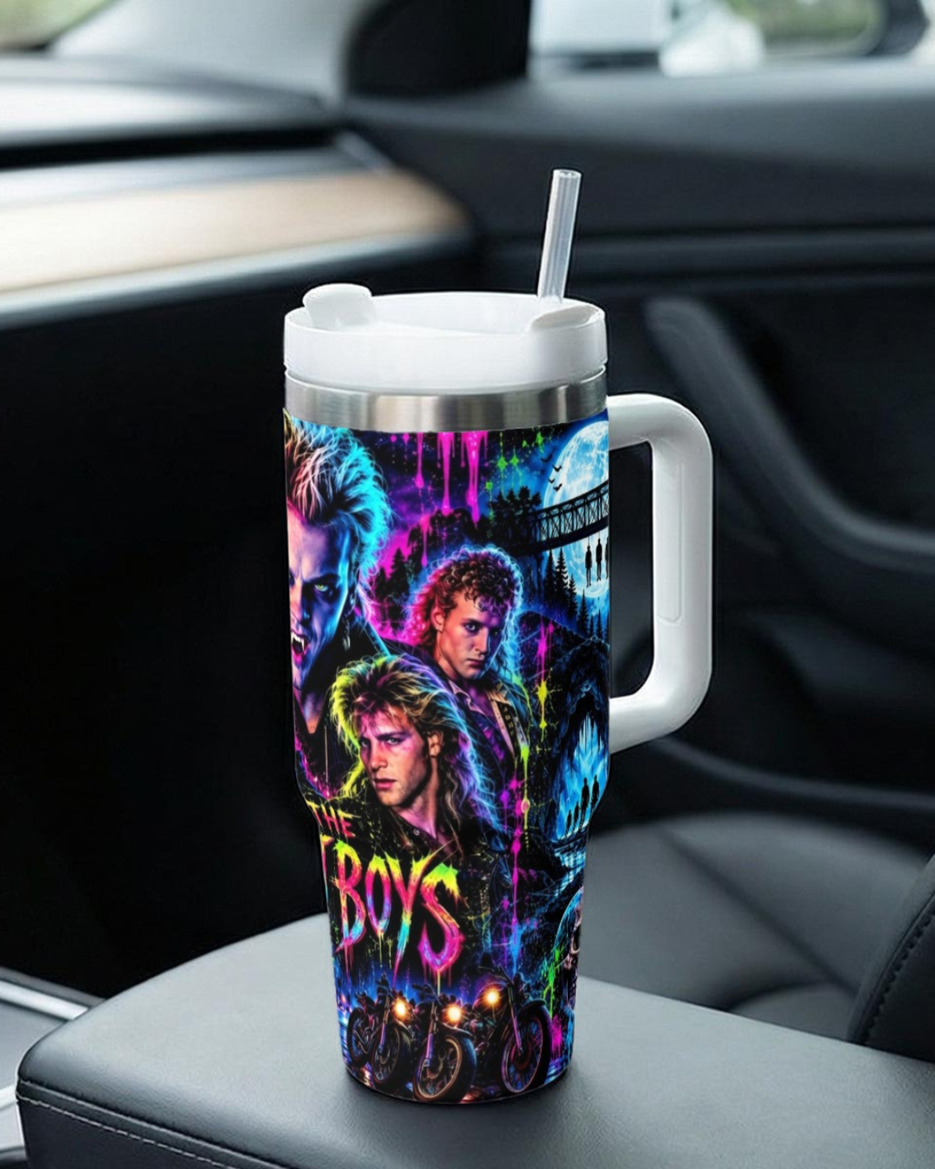 The Lost Boys — Neon Fangs & Leather | 40oz Tumbler With Handle