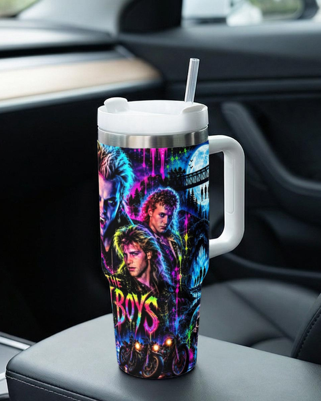 The Lost Boys — Neon Fangs & Leather | 40oz Tumbler With Handle