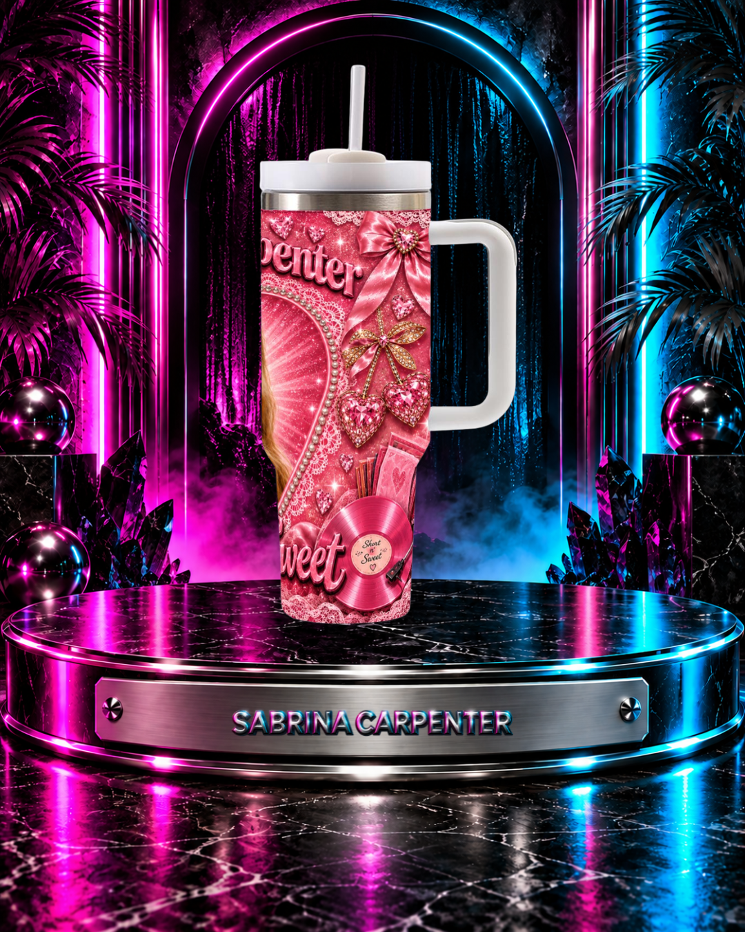 Sabrina Carpenter — Short N' Sweet Pink Sugar Dreams | 40 oz Tumbler With Handle