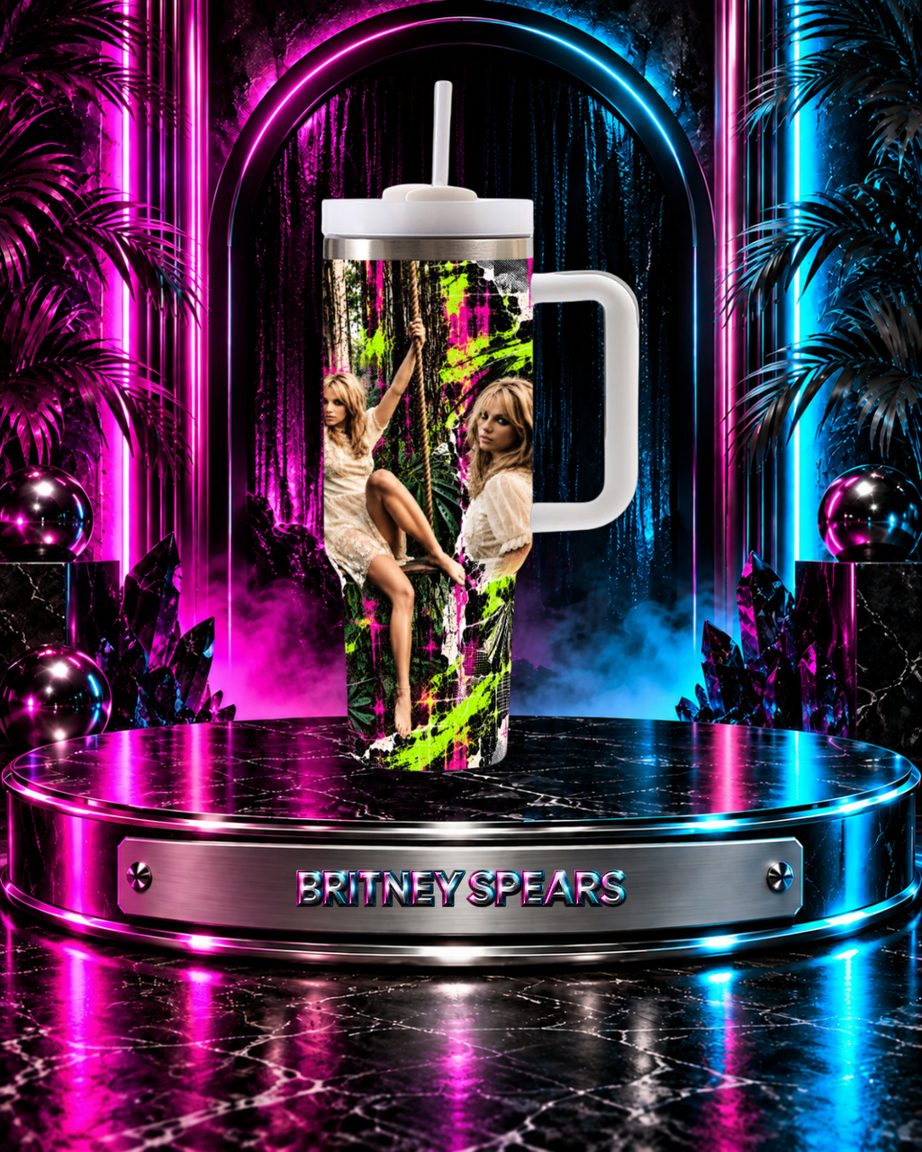 Britney 25th Anniversary – Jungle Editorial Pink – 40oz Tumbler