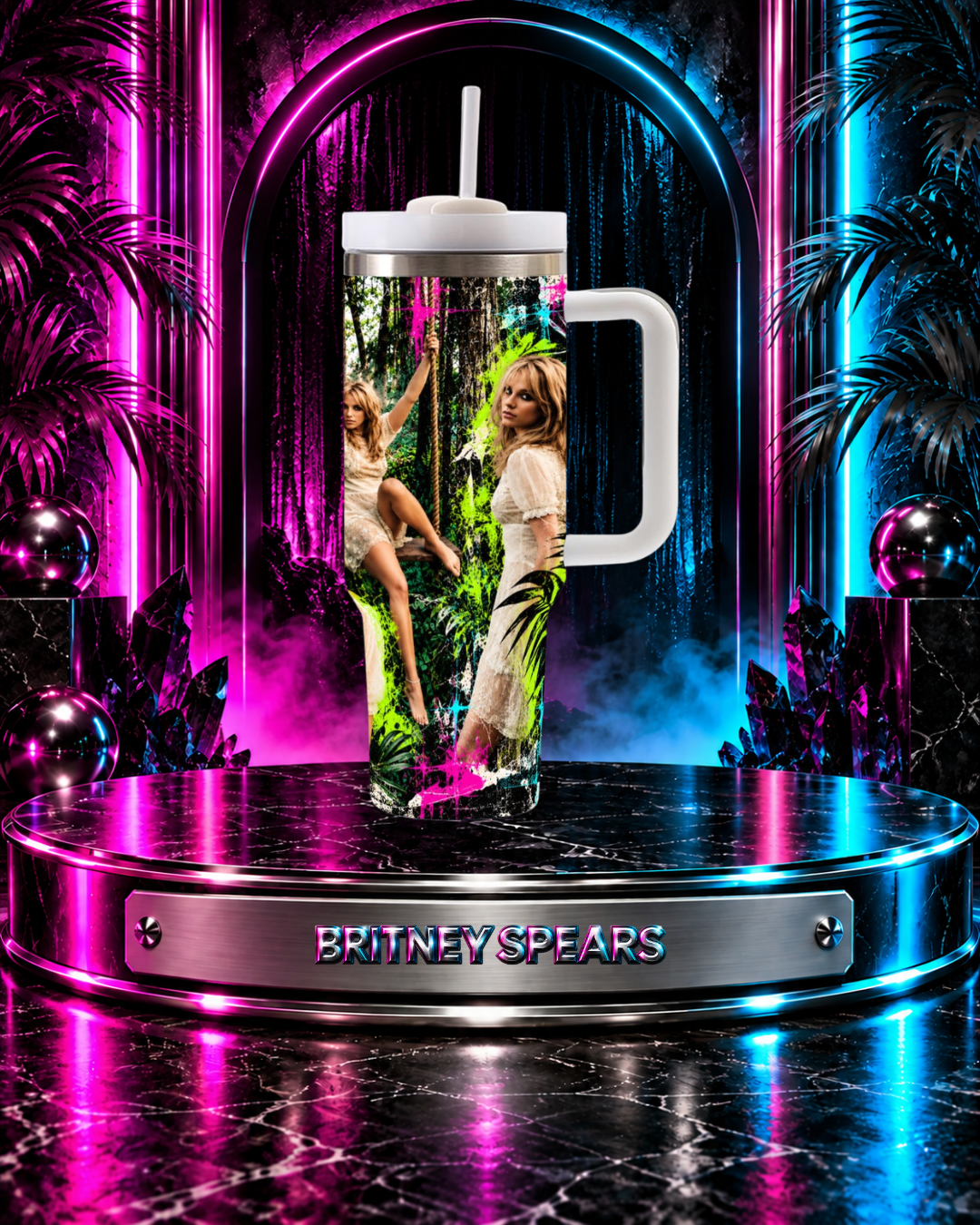 Britney 25th Anniversary – Jungle Editorial Neon Green – 40oz Tumbler