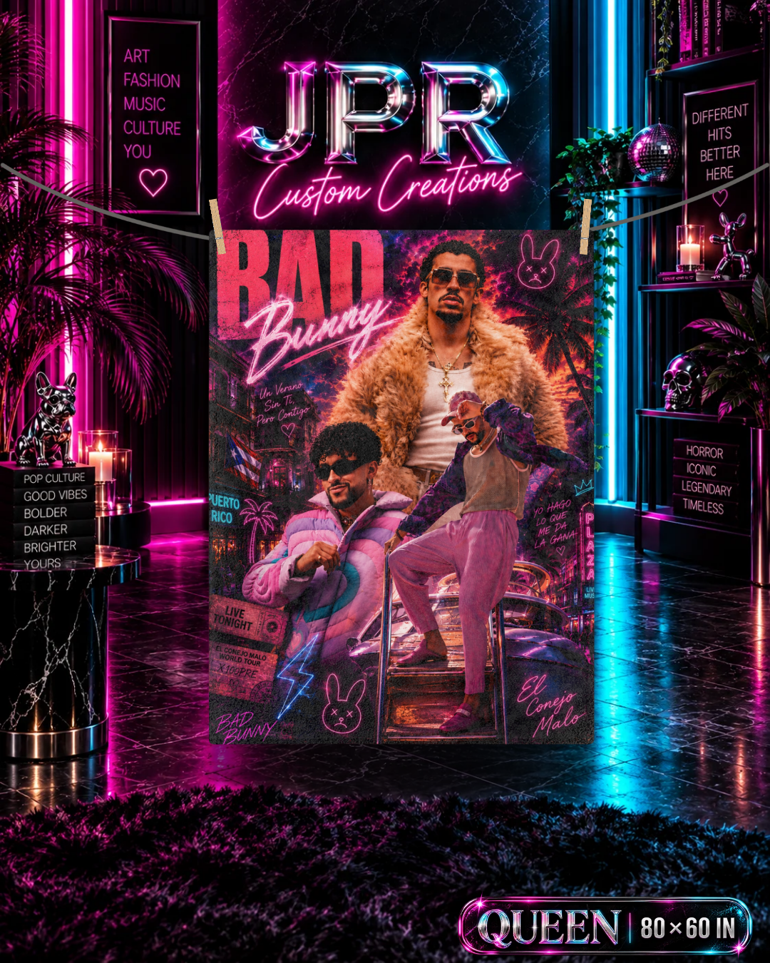 Bad Bunny — Neon Verano | Velveteen Blanket