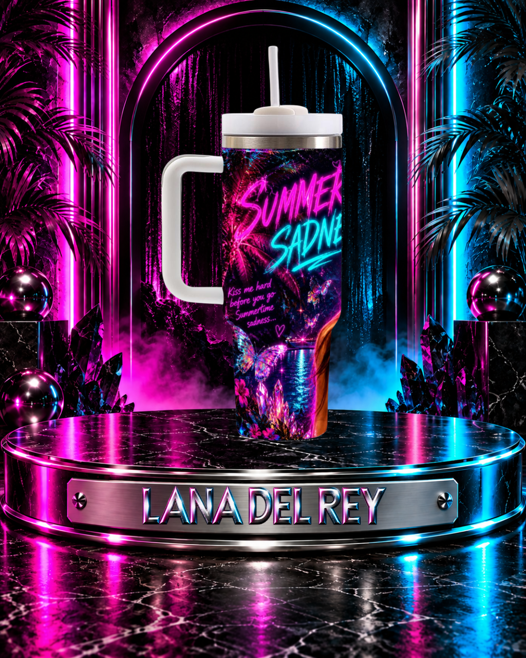 Lana Del Rey — Neon Palm Tree Dreams | 40oz Tumbler With Handle