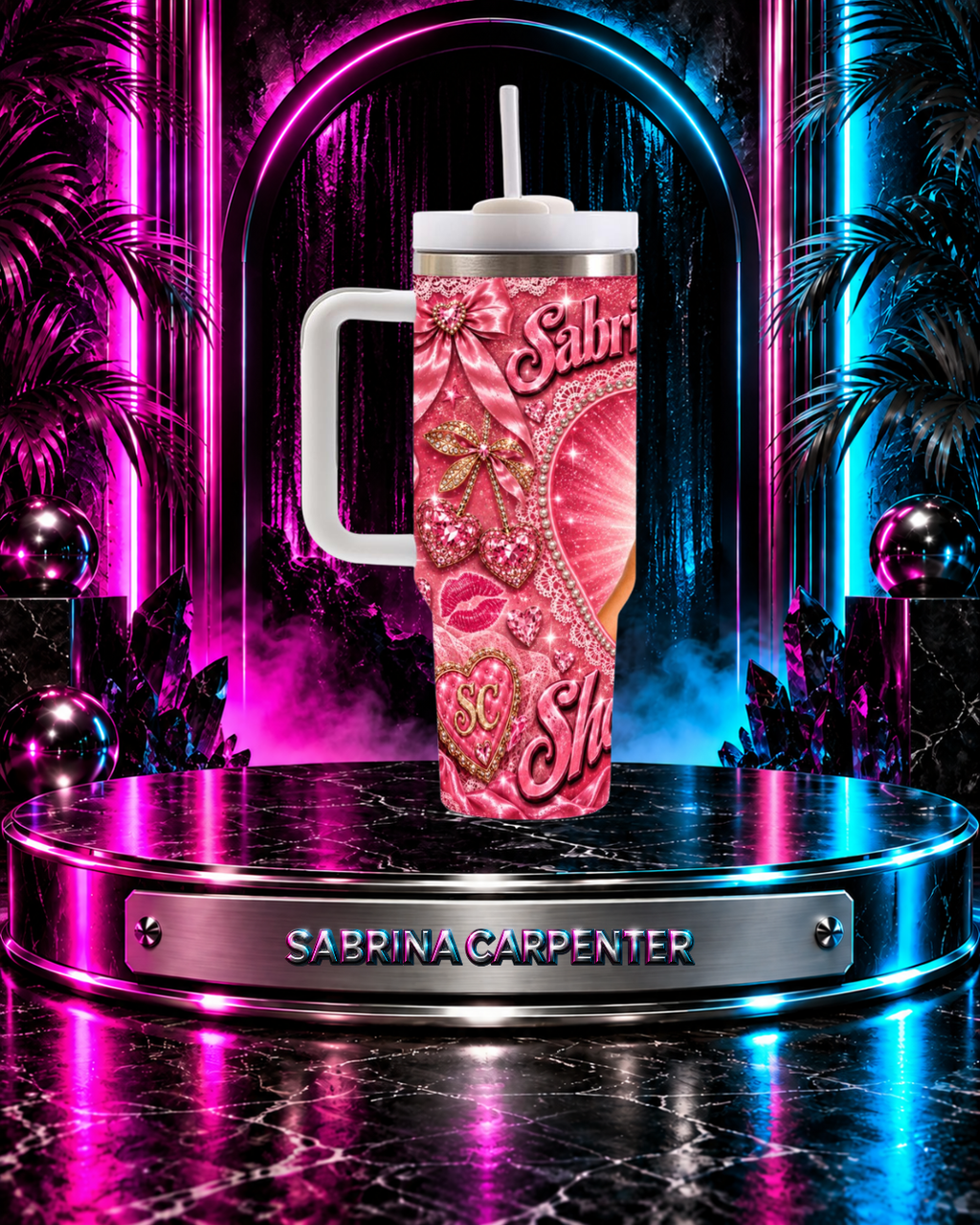 Sabrina Carpenter — Short N' Sweet Pink Sugar Dreams | 40 oz Tumbler With Handle