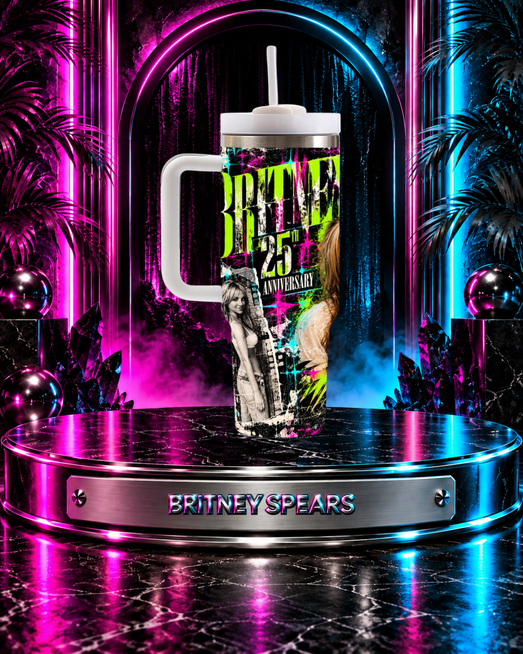 Britney 25th Anniversary – Jungle Editorial Neon Green – 40oz Tumbler