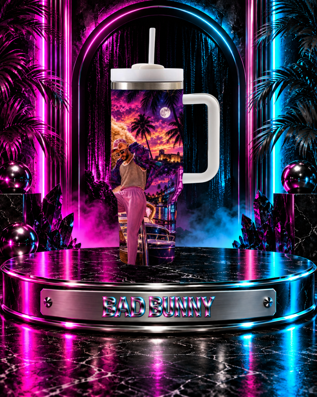 Bad Bunny — Neon Verano | 40oz Tumbler With Handle