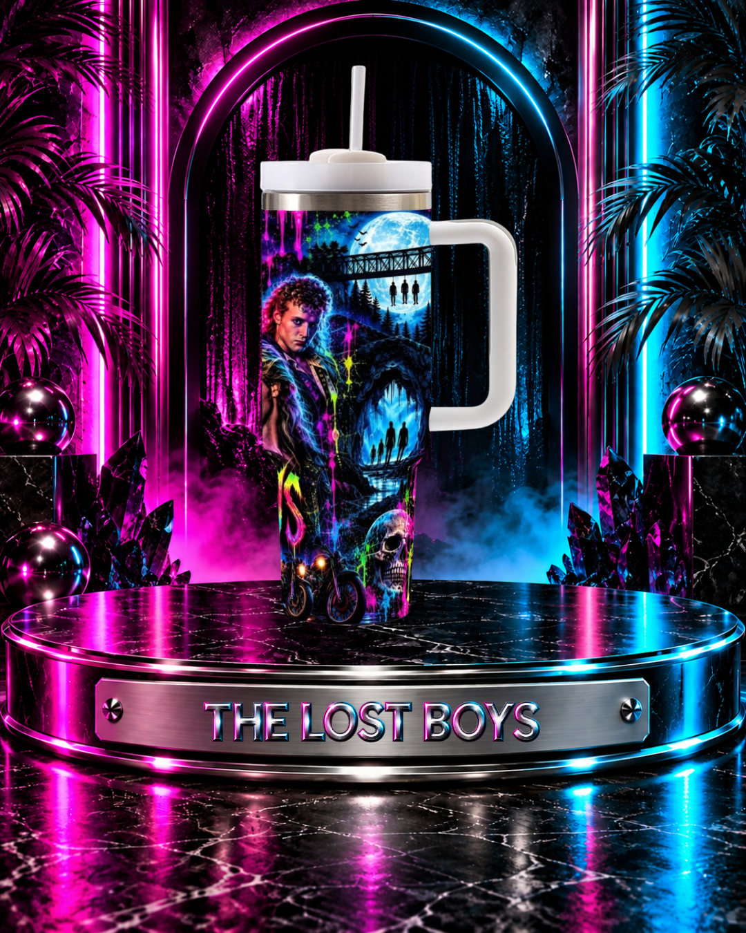 The Lost Boys — Neon Fangs & Leather | 40oz Tumbler With Handle