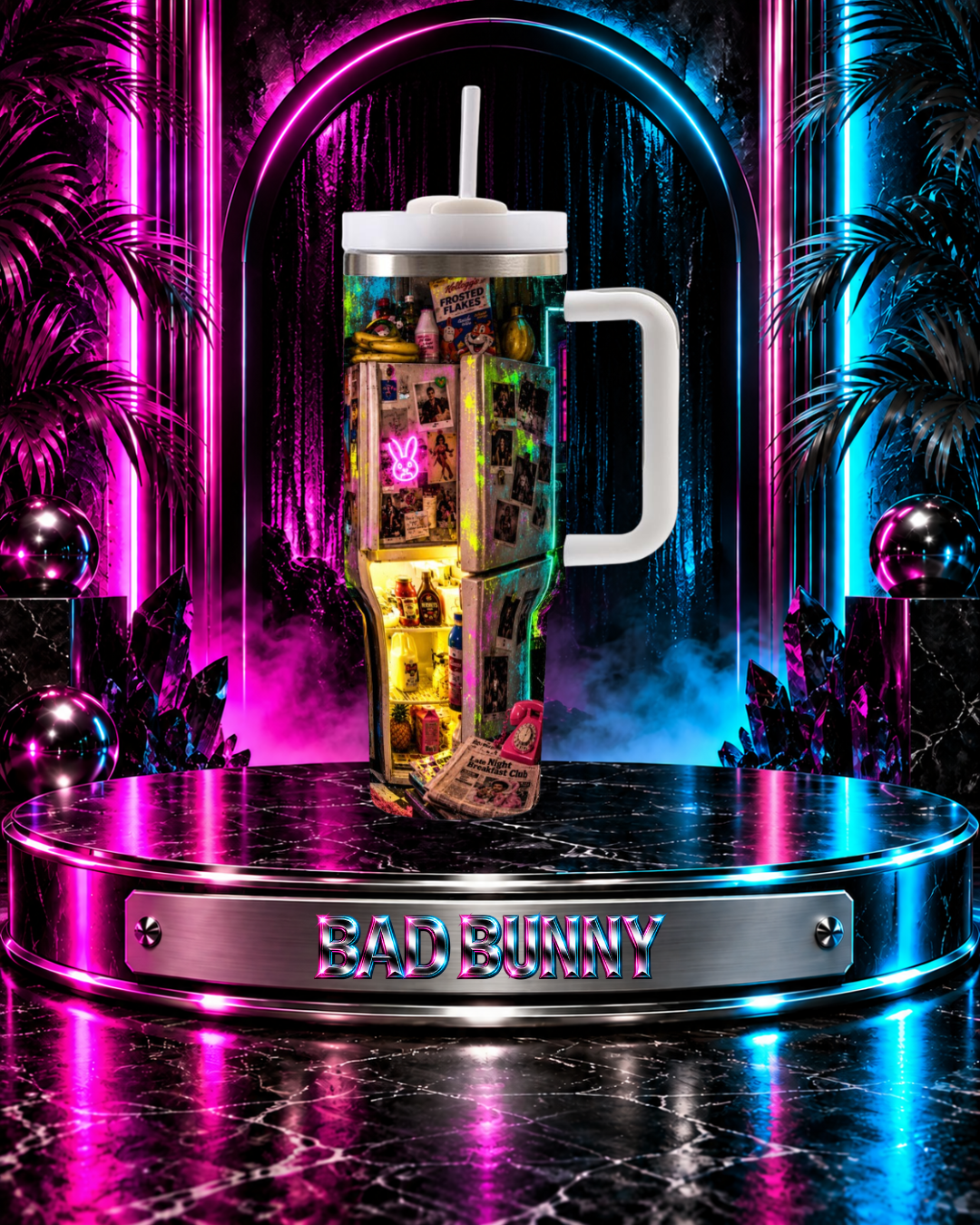 Bad Bunny — Neon Breakfast Haze | 40oz Tumbler With Handle