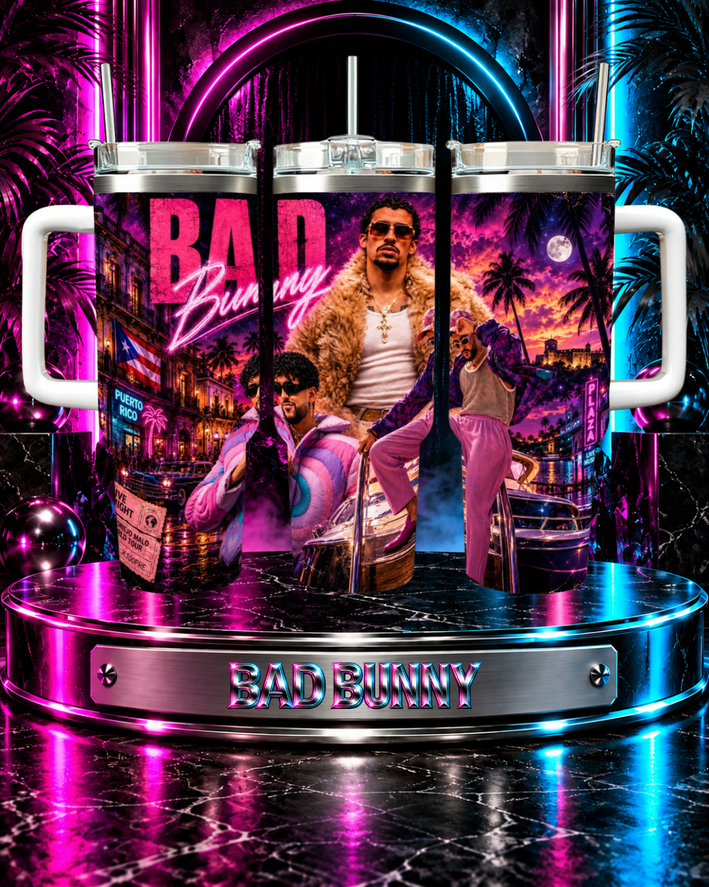 Bad Bunny — Neon Verano | 40oz Tumbler With Handle