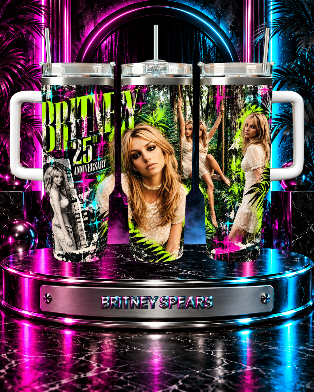 Britney 25th Anniversary – Jungle Editorial Neon Green – 40oz Tumbler