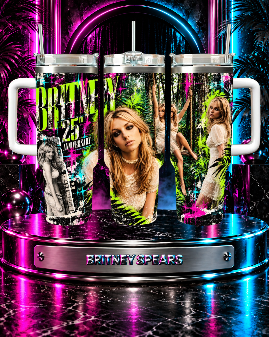Britney 25th Anniversary – Jungle Editorial Neon Green – 40oz Tumbler