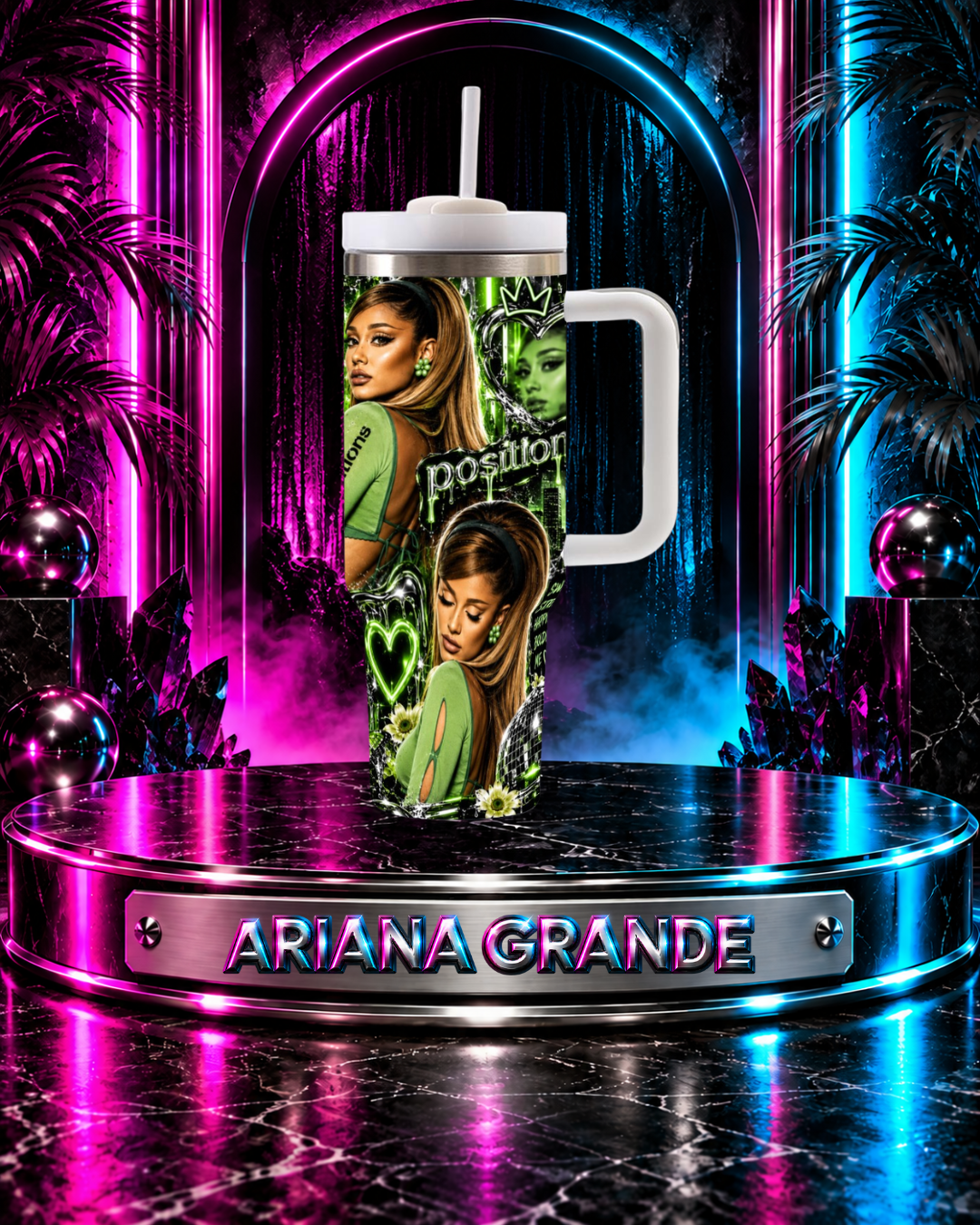 Ariana Grande — Positions In Green | 40oz Tumbler With Handle