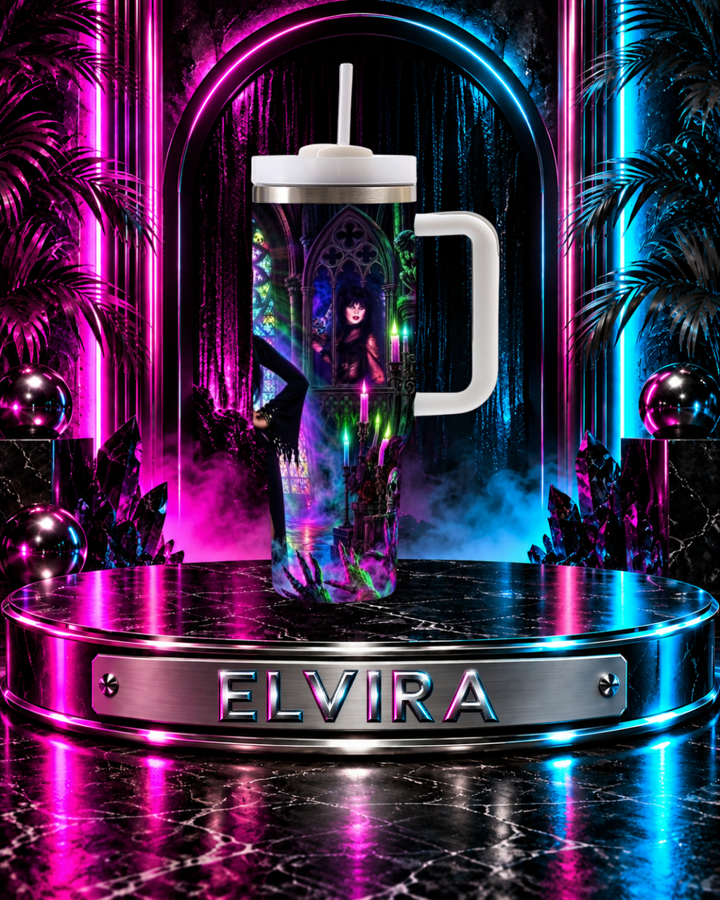 Elvira — Mistress of the Dark Cathedral | 40oz Tumbler With Handle