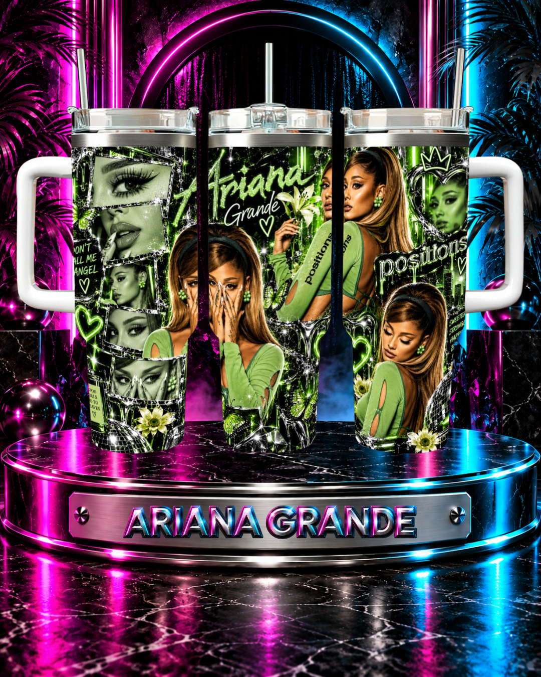 Ariana Grande — Positions In Green | 40oz Tumbler With Handle