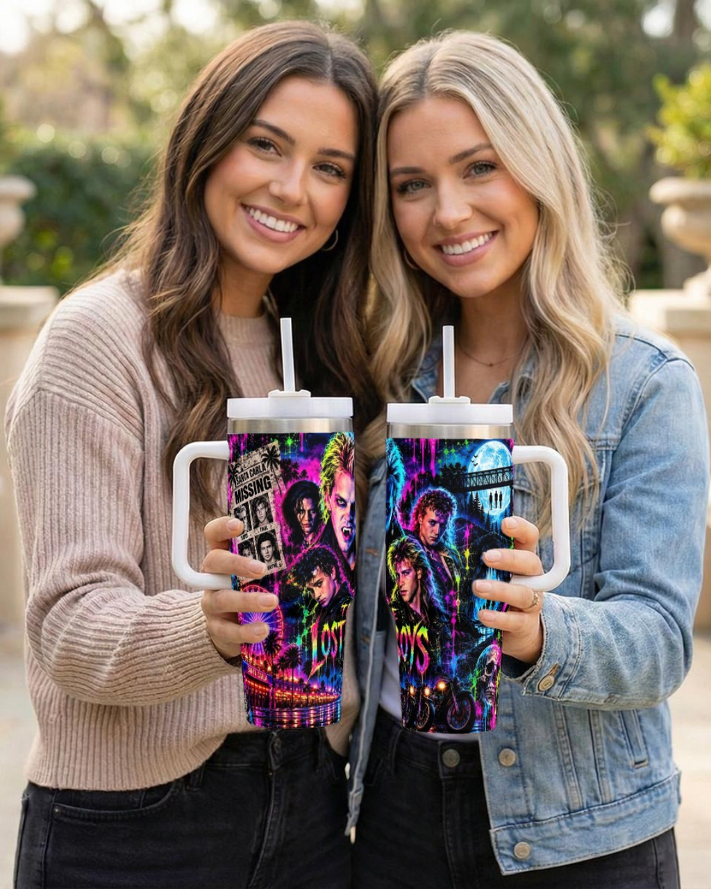 The Lost Boys — Neon Fangs & Leather | 40oz Tumbler With Handle
