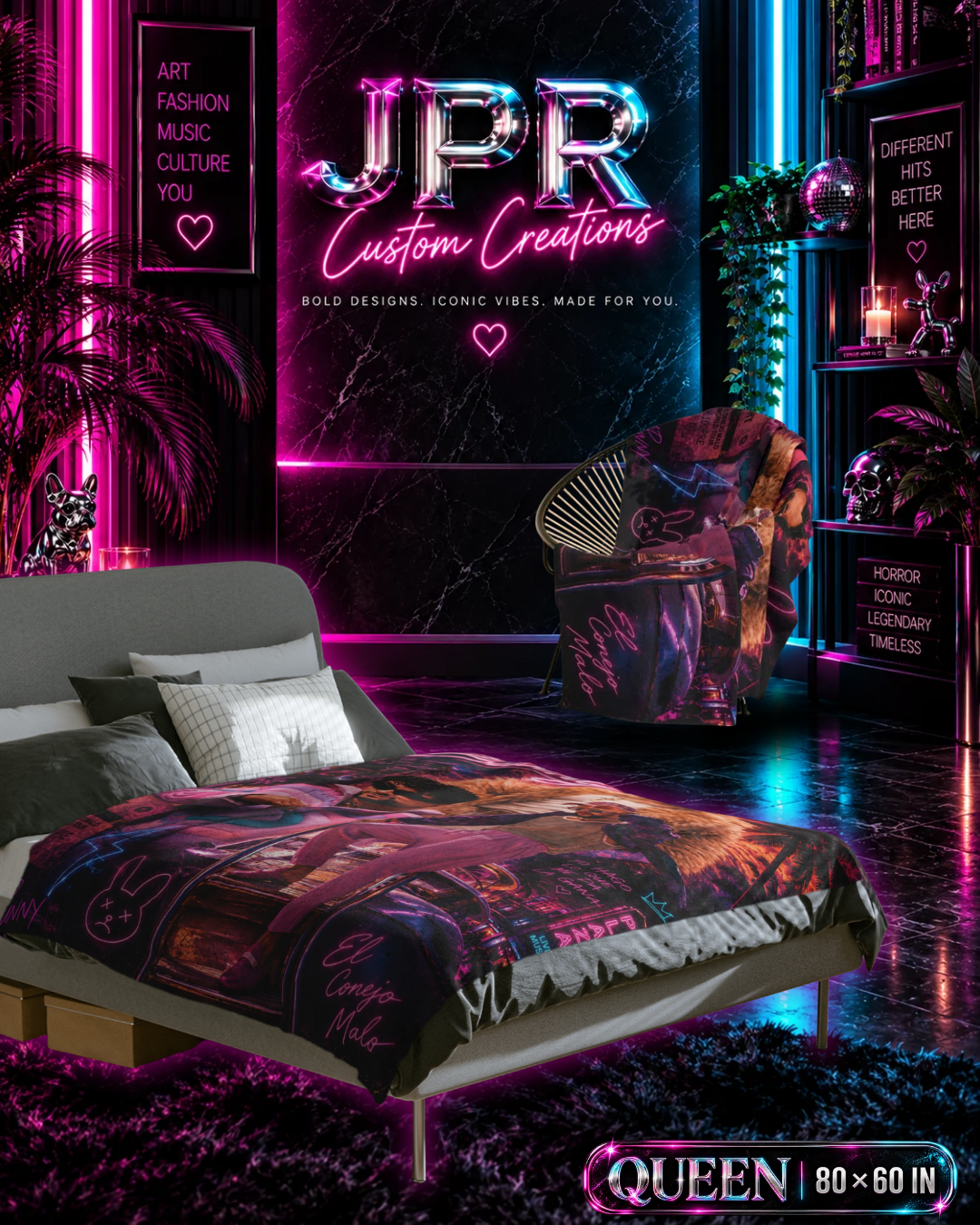 Bad Bunny — Neon Verano | Velveteen Blanket