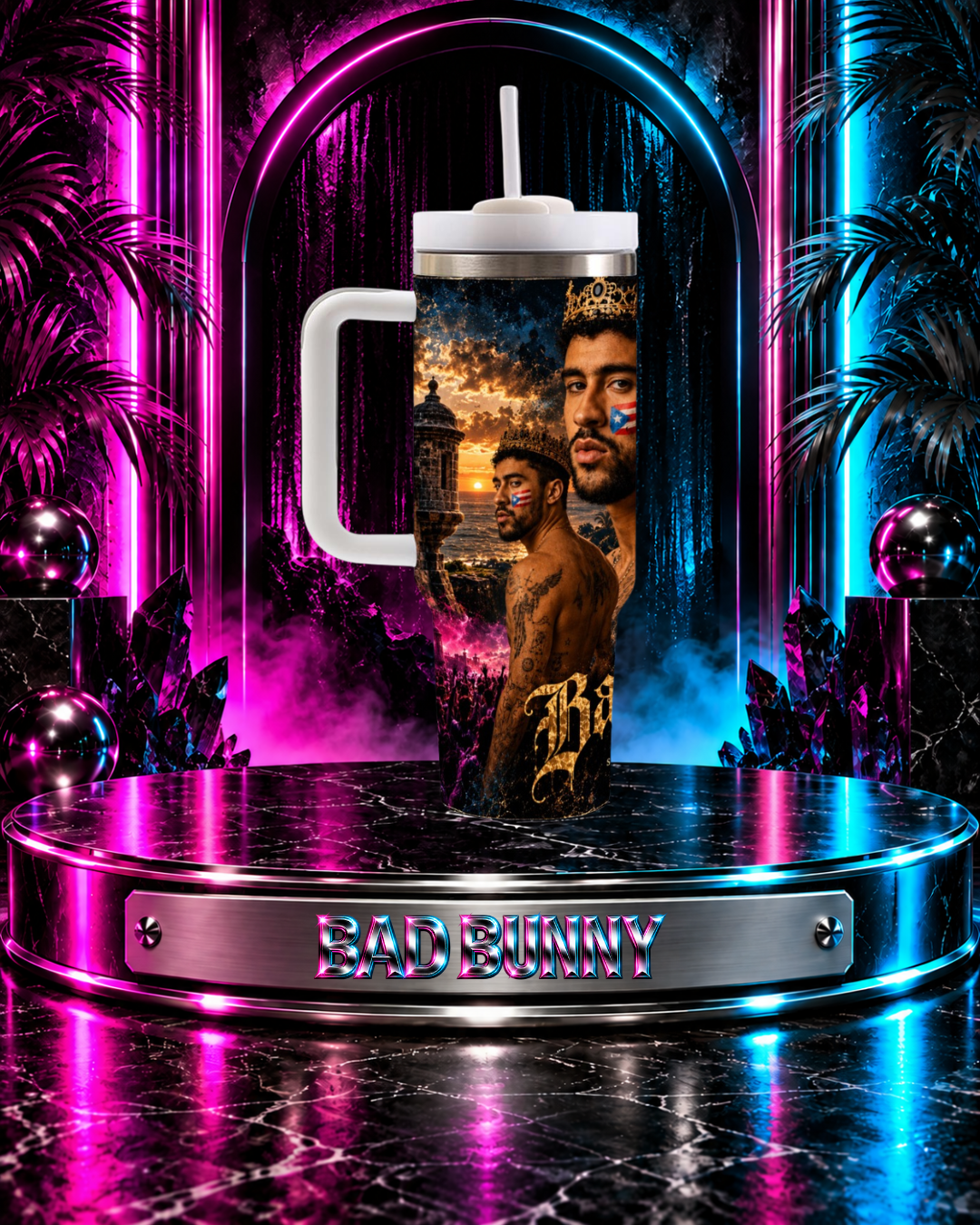Bad Bunny — King Of Puerto Rico | 40 oz Tumbler With Handle