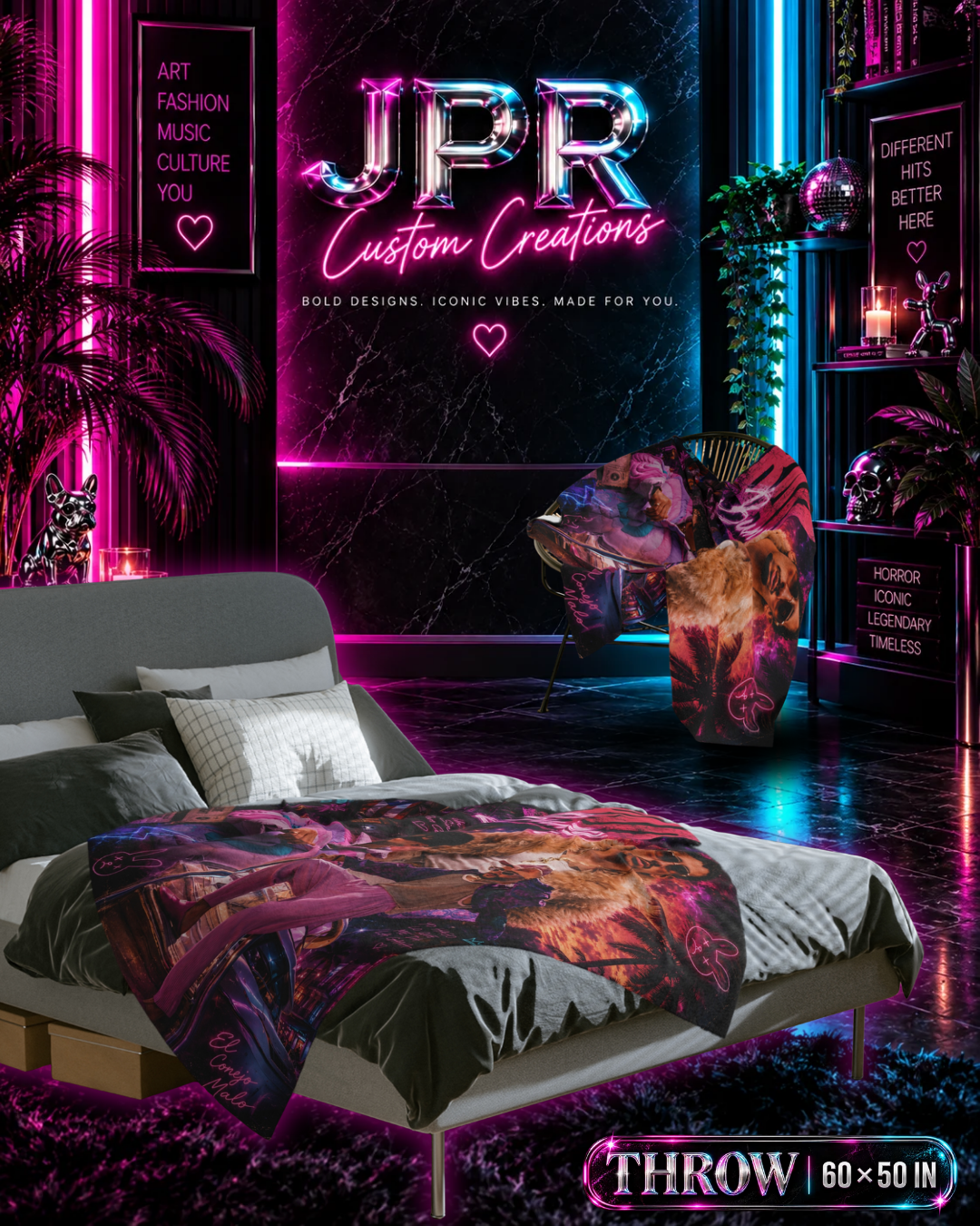 Bad Bunny — Neon Verano | Velveteen Blanket