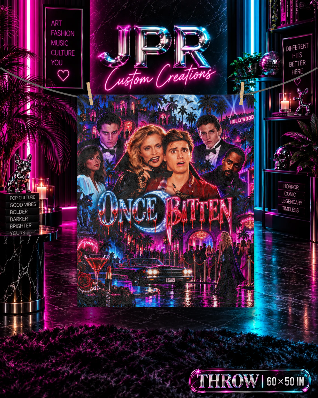 Once Bitten — Neon Fangs & Palm Trees | Velveteen Blanket