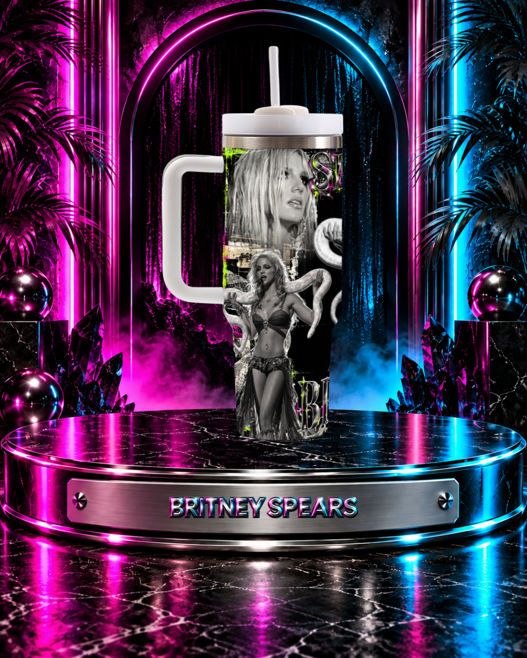 Britney 25th Anniversary – 2001 VMA Snake – B&W – 40oz Tumbler
