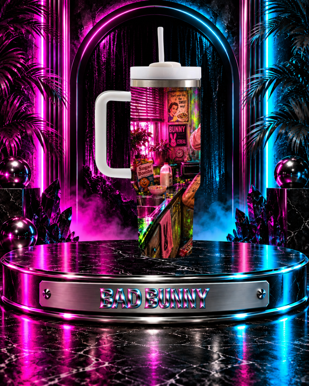 Bad Bunny — Neon Breakfast Haze | 40oz Tumbler With Handle
