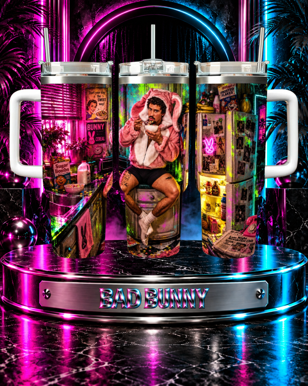 Bad Bunny — Neon Breakfast Haze | 40oz Tumbler With Handle