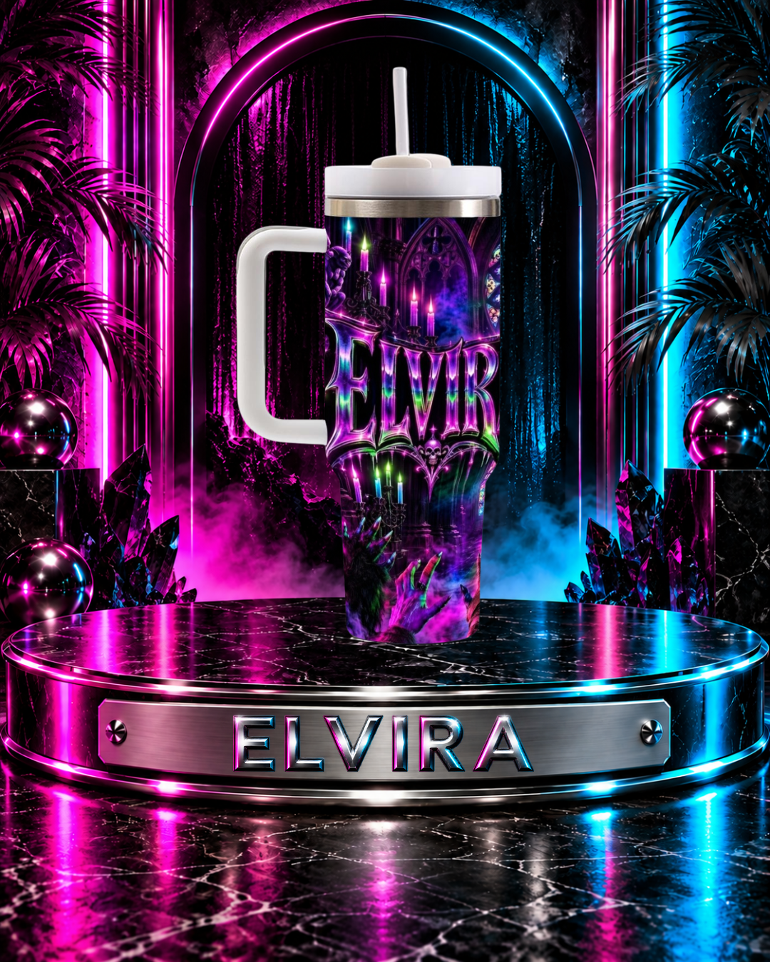 Elvira — Mistress of the Dark Cathedral | 40oz Tumbler With Handle