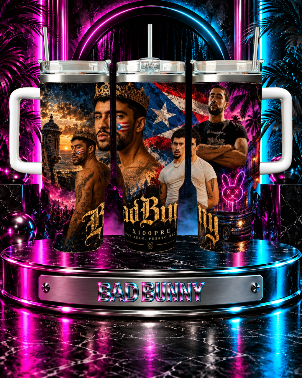 Bad Bunny — King Of Puerto Rico | 40 oz Tumbler With Handle