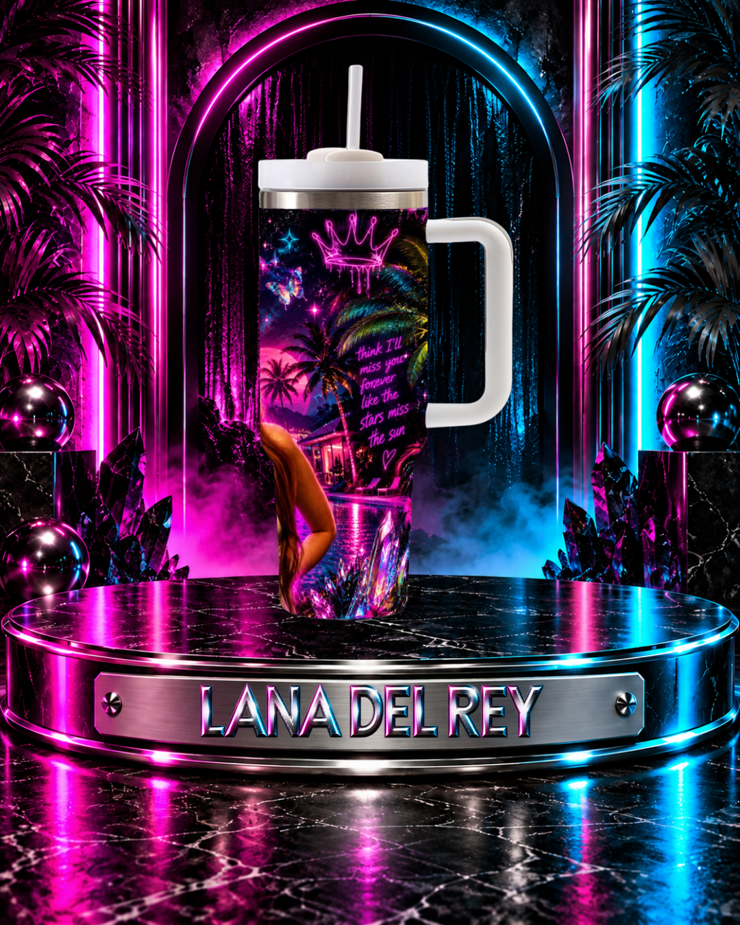 Lana Del Rey — Neon Palm Tree Dreams | 40oz Tumbler With Handle