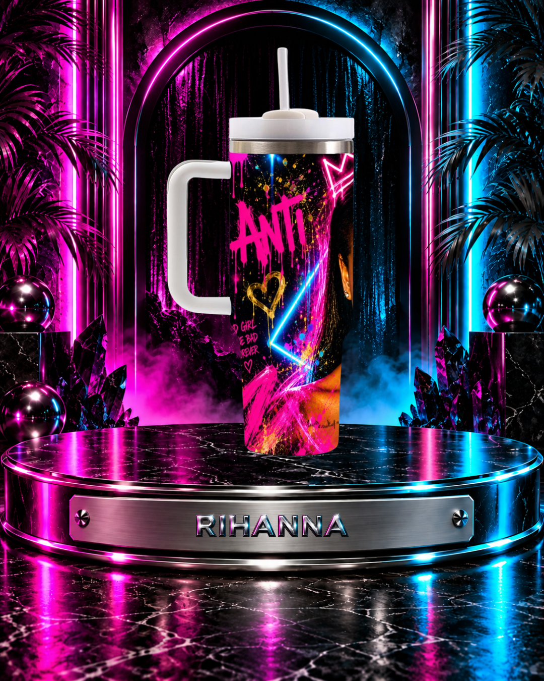 Rihanna — Neon Royalty | 40oz Tumbler With Handle