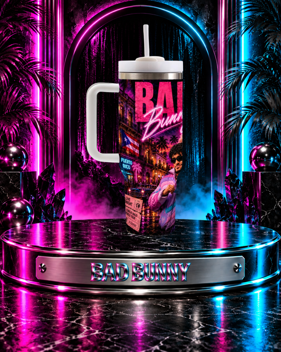 Bad Bunny — Neon Verano | 40oz Tumbler With Handle