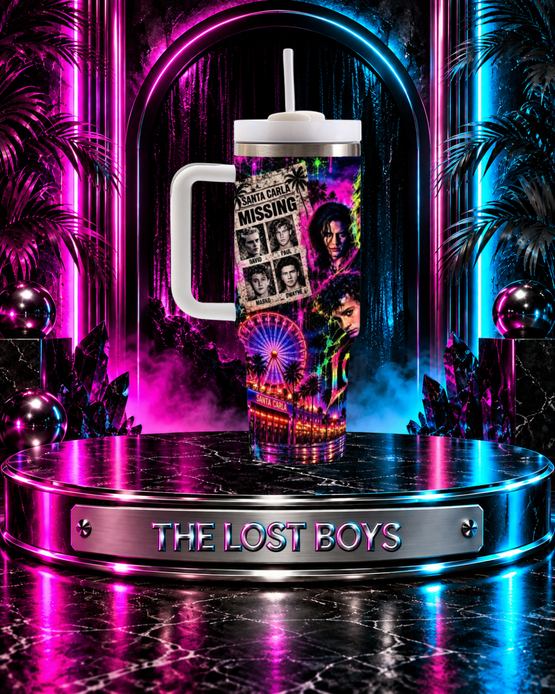 The Lost Boys — Neon Fangs & Leather | 40oz Tumbler With Handle
