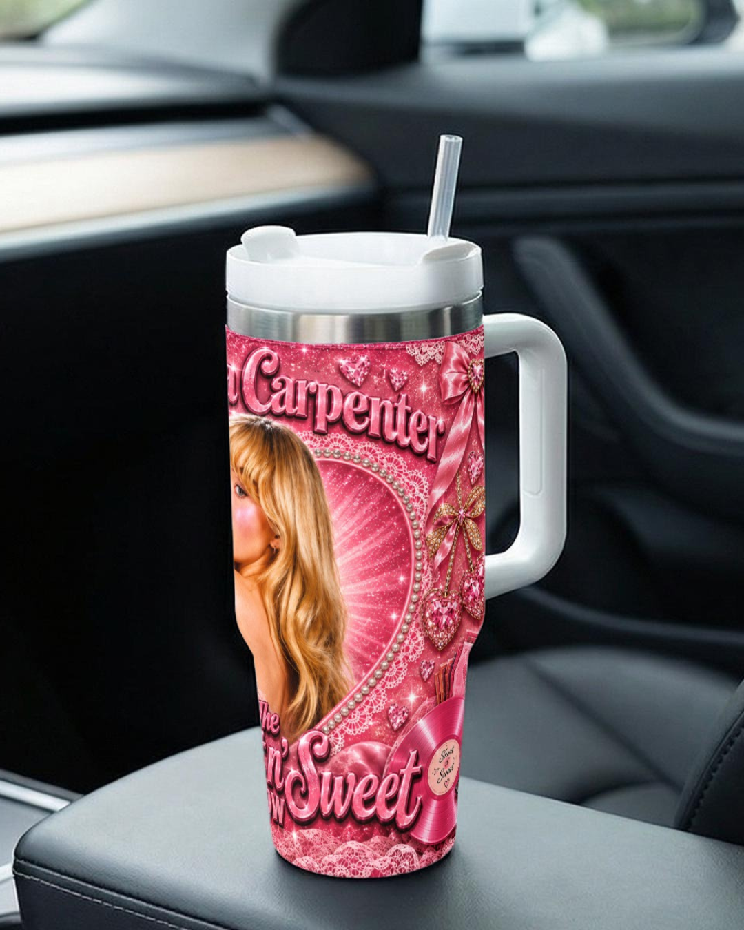 Sabrina Carpenter — Short N' Sweet Pink Sugar Dreams | 40 oz Tumbler With Handle